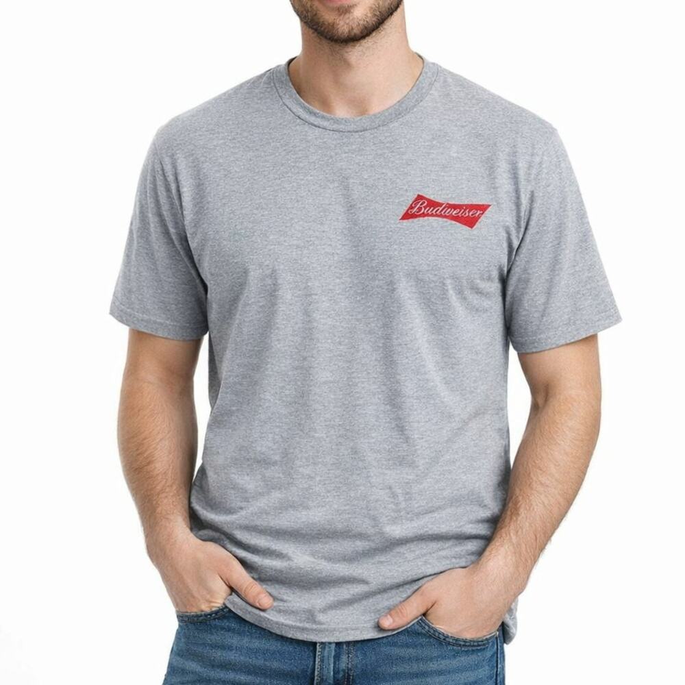 Budweiser Gray T Shirt Large Mens Short Sleeve Crewneck Comfort Casual